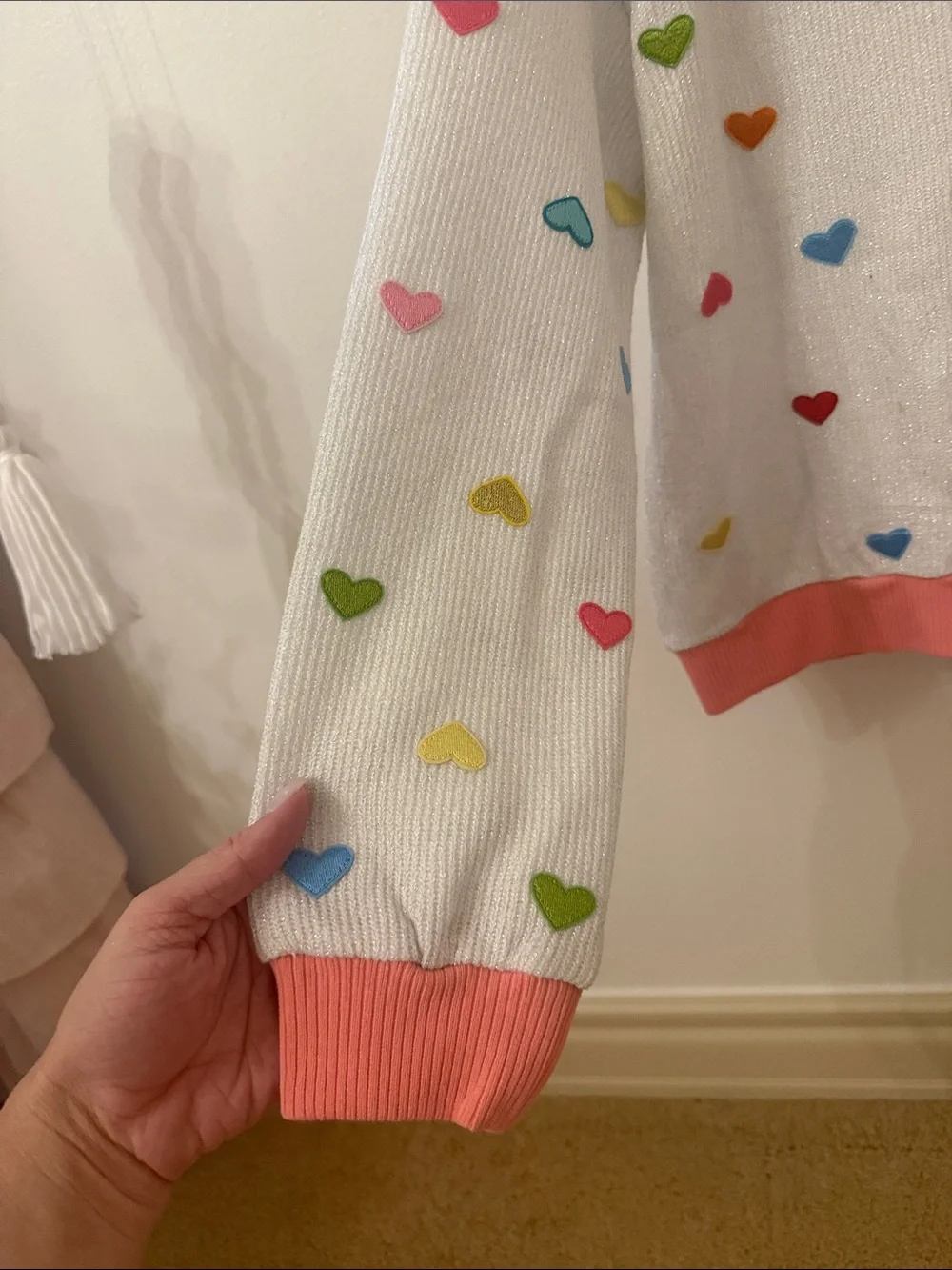 Lola + The Boys Metallic White Set with Multicolor Heart Embroidery